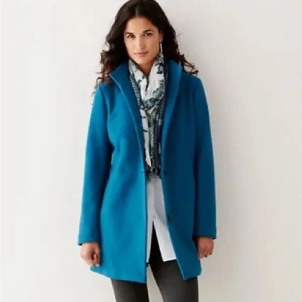 Like New J. Jill Coat Berkshire Fleece Peacoat Jacket Button Lined Teal Medium - Picture 4 of 8